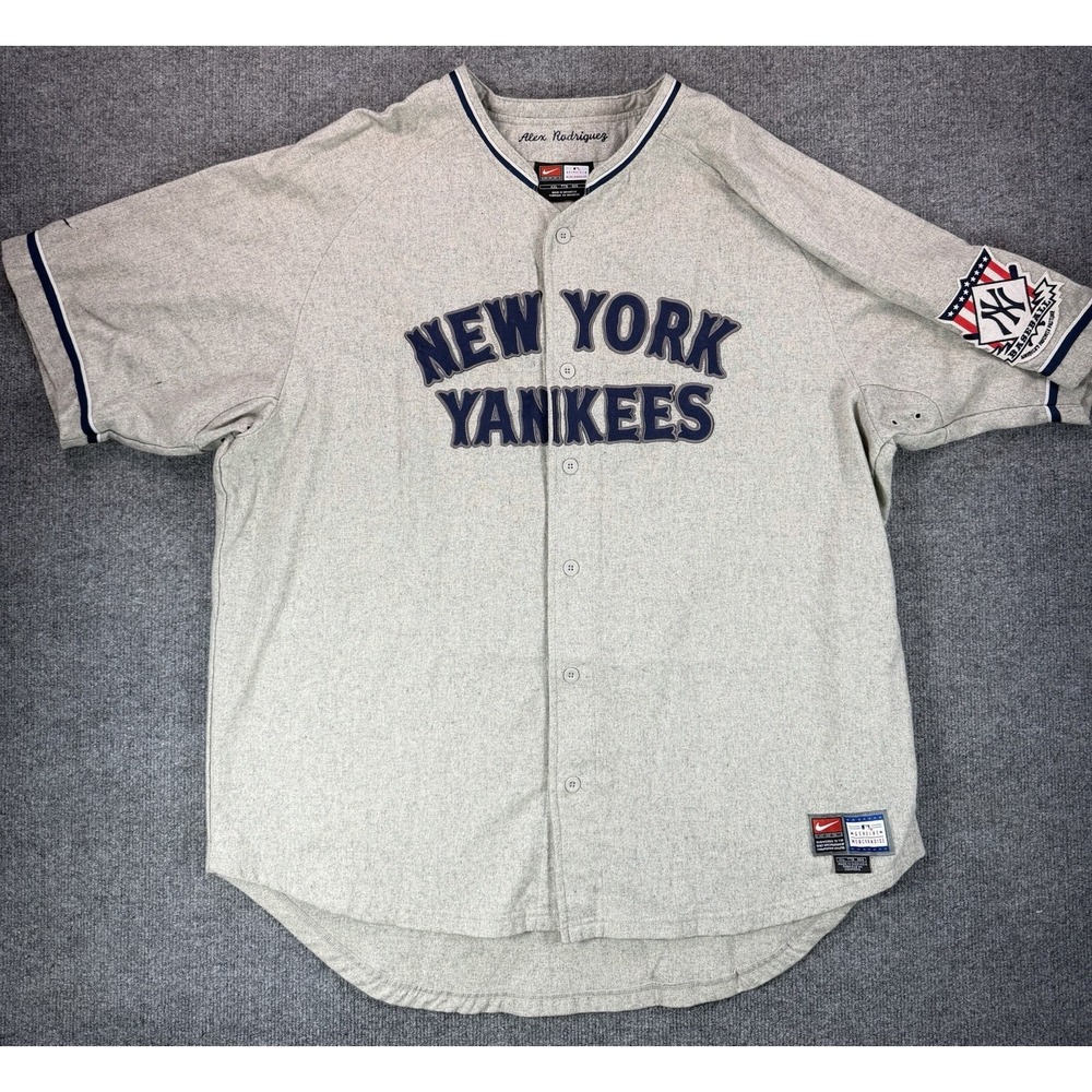 Vintage Nike New York Yankees Alex Rodriguez #13 Wool Jersey Men XXL Gray